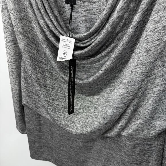 WHBM Drape-back Tunic Size Medium Gray Metallic Slinky Knit Long Sleeves - Picture 7 of 12